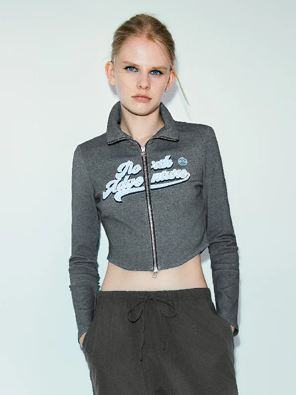 French Retro Printed Zipper Front Skinny Jacket
