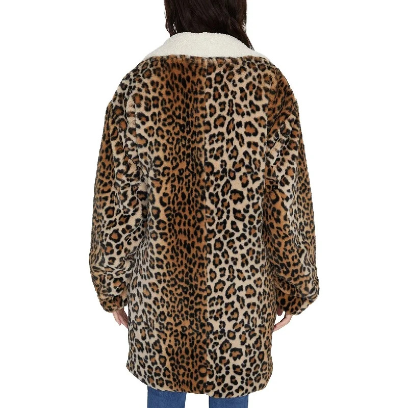 Simple Style Sanctuary Women's Faux Animal Print Blazer Coat Black Size Medium