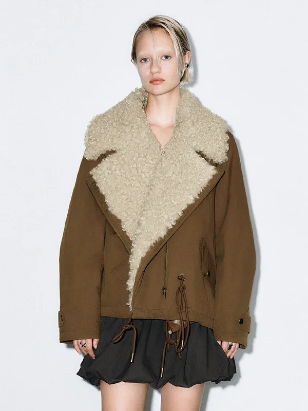 Fashionable And Versatile Wide Fur Lapel Padded Coats