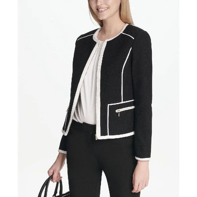 Practical Style Calvin Klein Women's Piped-Trim Jacket Black Size 6