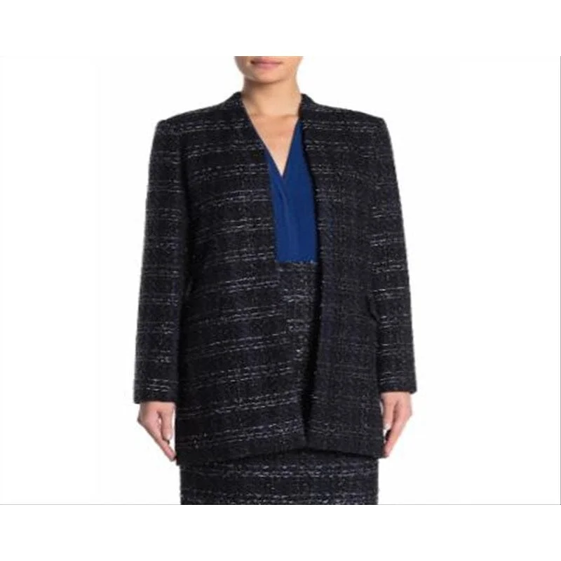 Slightly Flared Design Calvin Klein Women's Metallic Tweed Long Novelty Open Jacket Blue Size 6