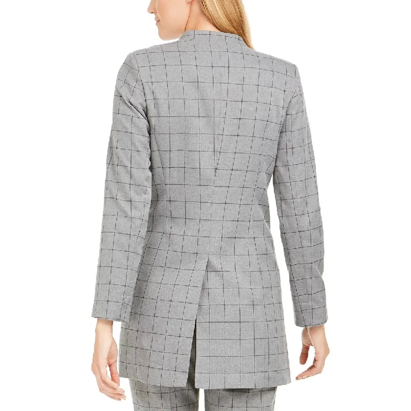 Fashion Selection Calvin Klein Women's Collarless Plaid Topper Jacket Gray Size 0