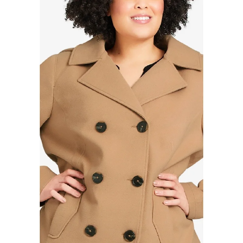 Elegant Style Avenue Women's Faux Wool Peacoat Brown Size 2X
