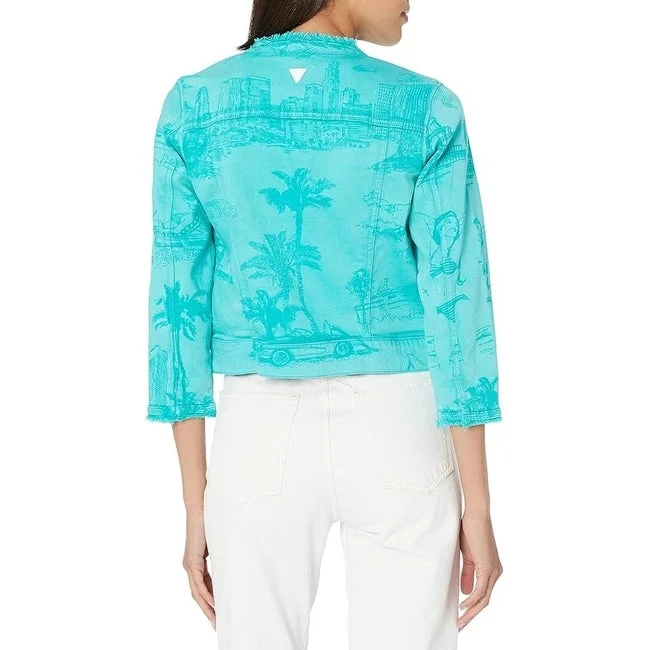Boutique display Guess Women's Bella Printed Denim Jacket Green Size Small