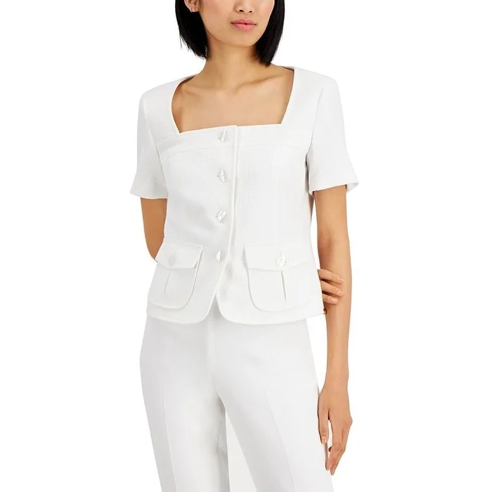 Skirt style Kasper Women's Short Sleeve Square Neck Jacket White Size 16
