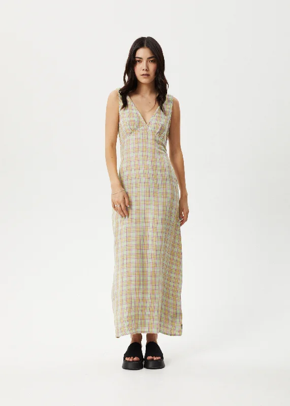 Comfortable Mind AFENDS Womens Kali - Hemp Maxi Dress - Pistachio Check