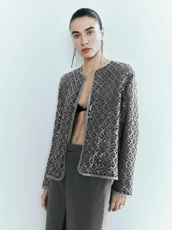 Exquisite Fabrics Sequins Open Front Loose Jacket