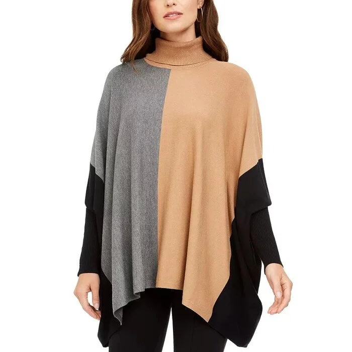 Personalized Wear Alfani Women's Turtleneck Colorblock Poncho Sweater Blue Size Small