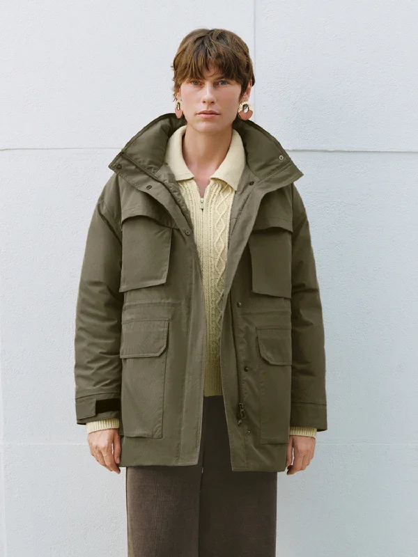 Casual Chic Wear Multi Pockets Hoodie Down Outerwear