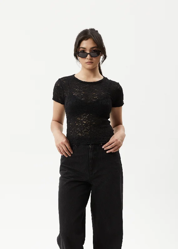 Street Fashion Style AFENDS Womens Poet - Lace Baby T-Shirt - Black