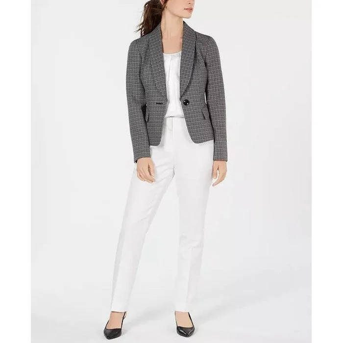 Comfortable Fashion Le Suit Women's Shawl Lapel Printed Jacket Pant Suit Charcoal Size 16