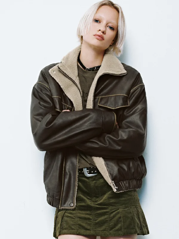 Short skirt design Leather Shearling Jackets