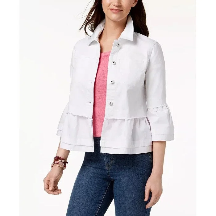 European Plan Style & Co Women's Ruffled Denim Jacket Natural Size Medium