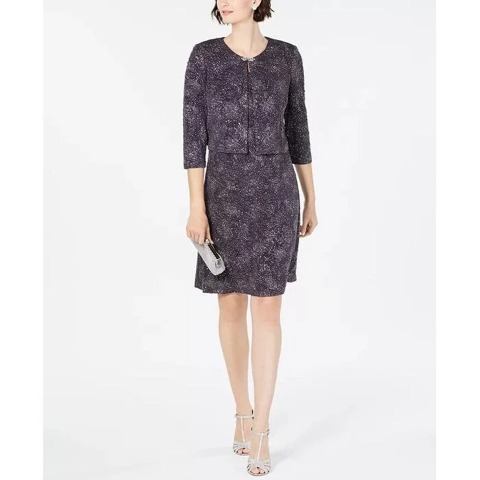 Unique Fashion Alex Evenings Women's Jacquard-Knit Dress & Jacket Gray Size 10