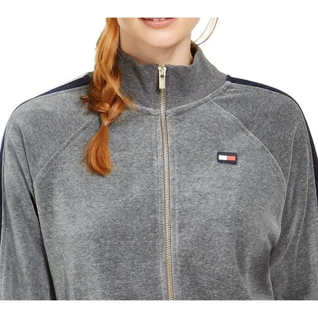 Multifunctional Style Tommy Hilfiger Women's Sport Velour Cropped Track Jacket Gray Size Extra Large