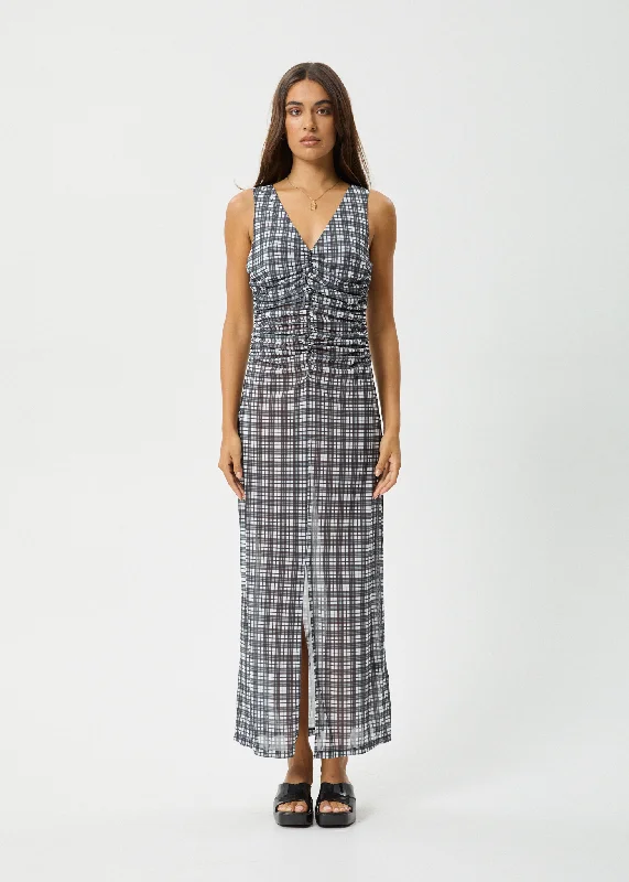Stand-up collar design AFENDS Womens Asher - Sheer Maxi Dress - Black