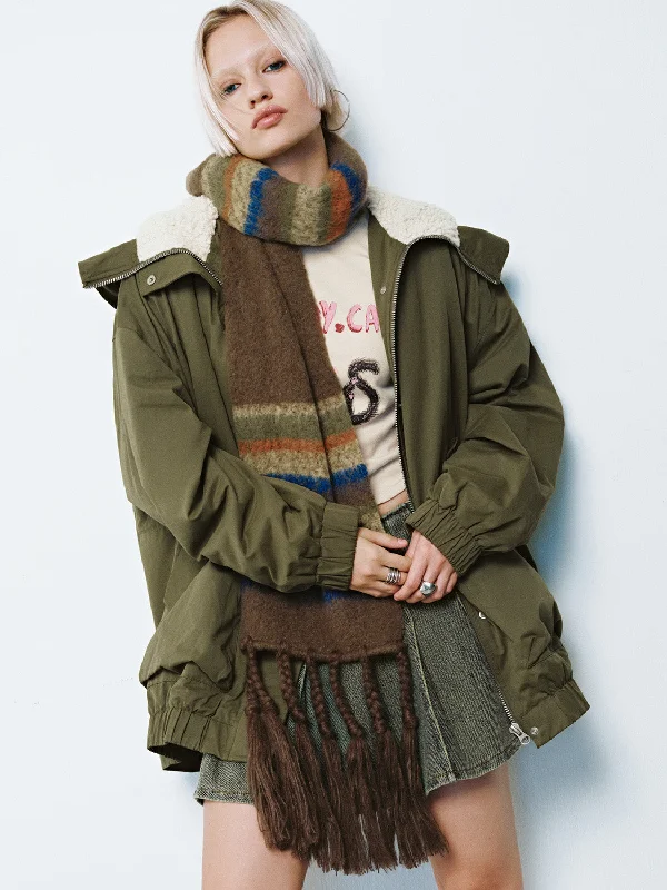 High waist design Padded Press Button Shearling Coats