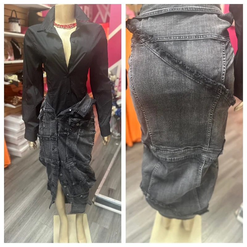 Advanced Customization Black Denim Jacket Skirt