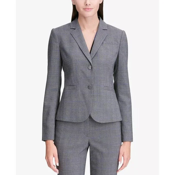 Minimal Style Calvin Klein Women's Glen Plaid Two-Button Jacket Silver Size 12