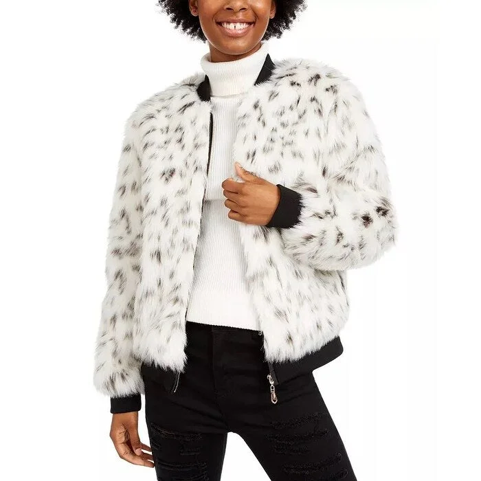 Urban Design Sense Say What? Junior's Faux Fur Bomber Jacket White Size Medium
