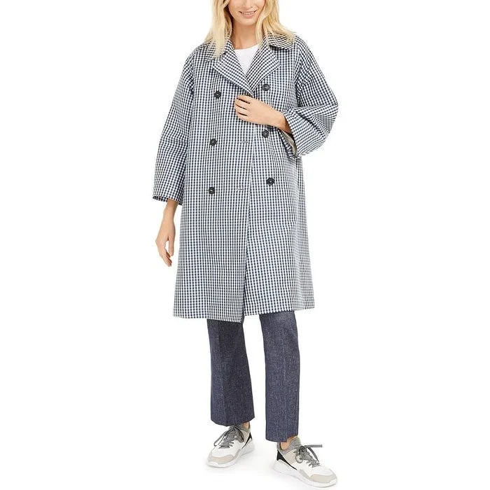 Nightclub Style Weekend Max Mara Women's Checked Trench Coat Blue Size 10