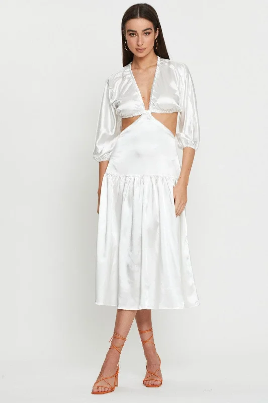 Design Trend White Midi Dress Short Sleeve