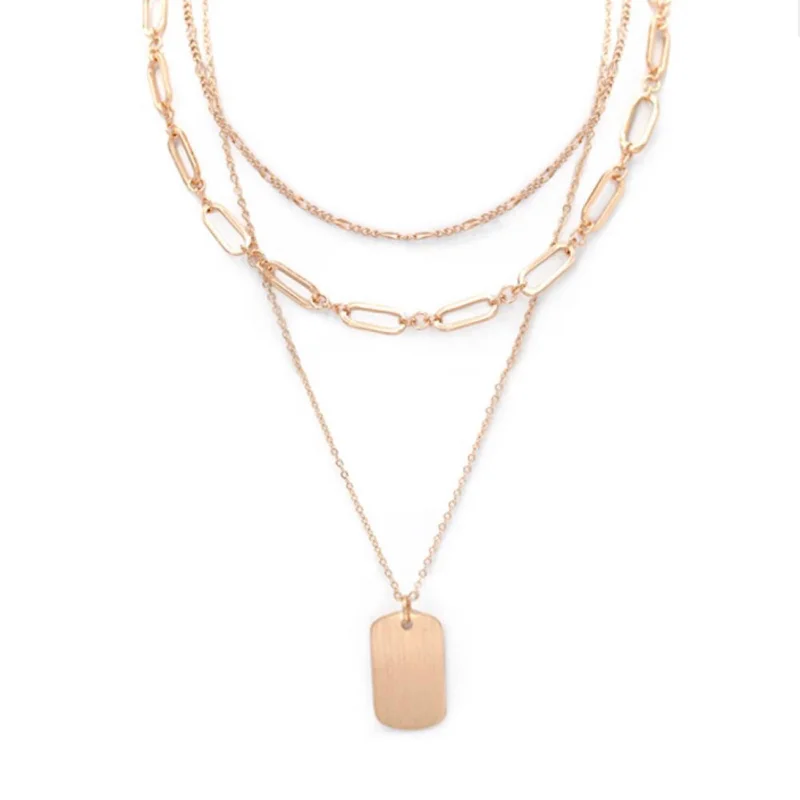 Personal Design Gold Triple Layered Necklace With Earrings