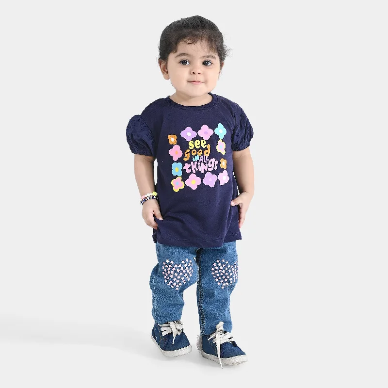 Fashion Design Infant Girls Cotton Jersey T-Shirt See Goods-True Navy