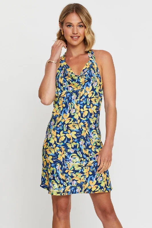 Customized Version Print Mini Dress Halter Neck