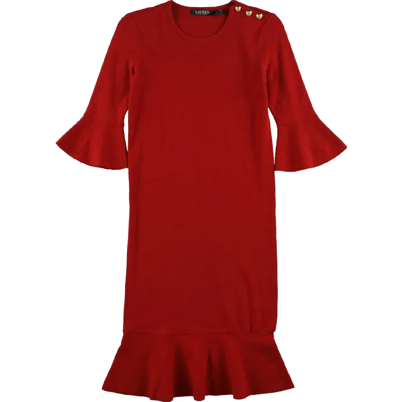 Exquisite Tailoring Ralph Lauren Womens Solid Ruffled Dress, Red, XX-Small