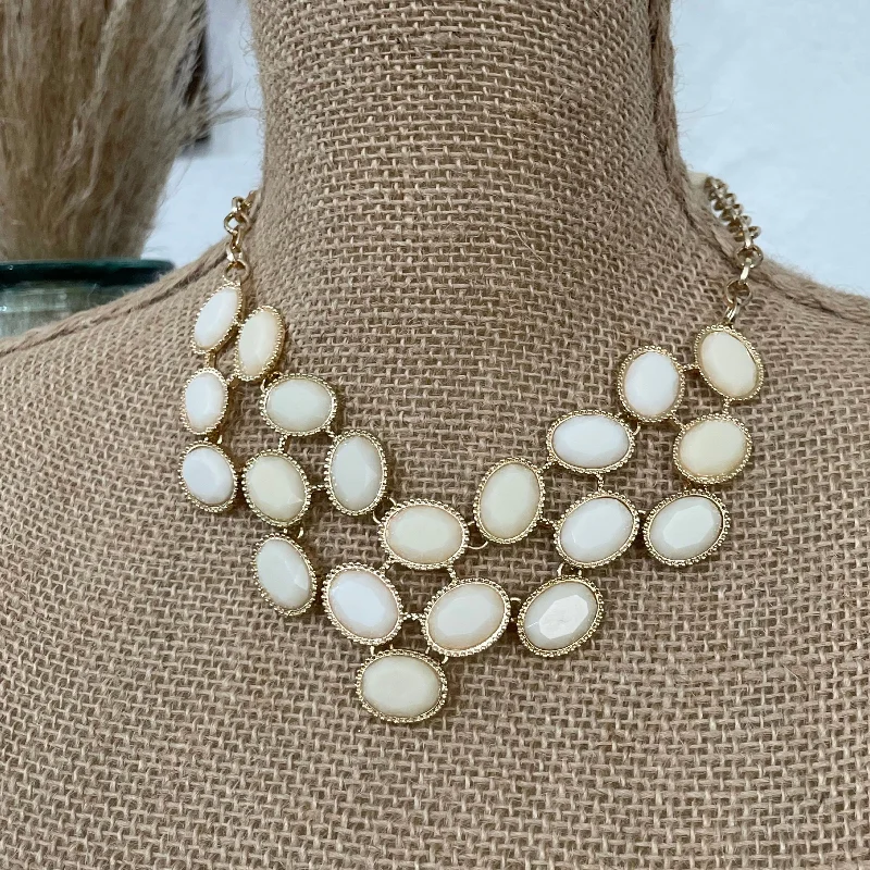 Unique Fashion Gold Tone Matt White Necklace With Earrings