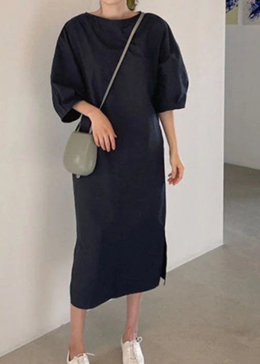 Outdoor Trend Plus Size Navy Pockets Cotton Dresses Spring
