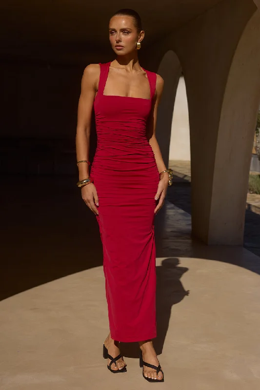 Sporty Elegance SHARNI MIDI DRESS - CHERRY RED