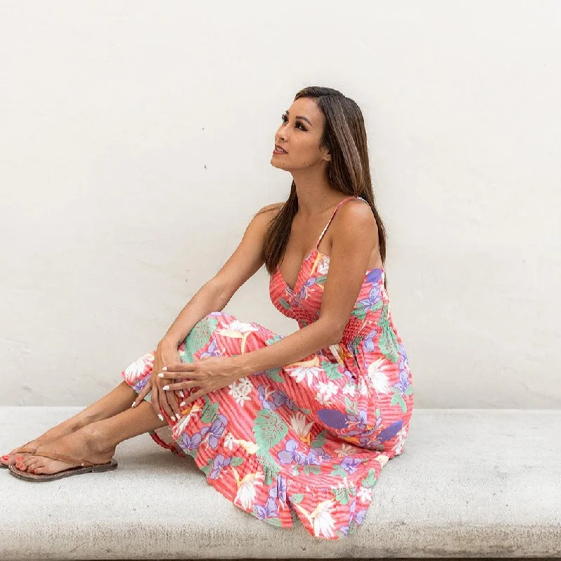 Wearable At Home Or Out New Bird of Paradise V-Neck Dress, Made in Hawaii