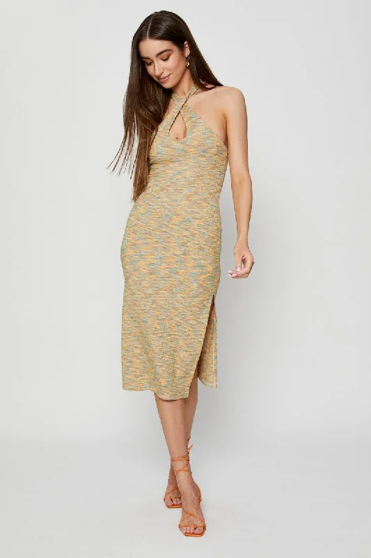 Sports Yoga Style Multi Midi Dress Halter Neck