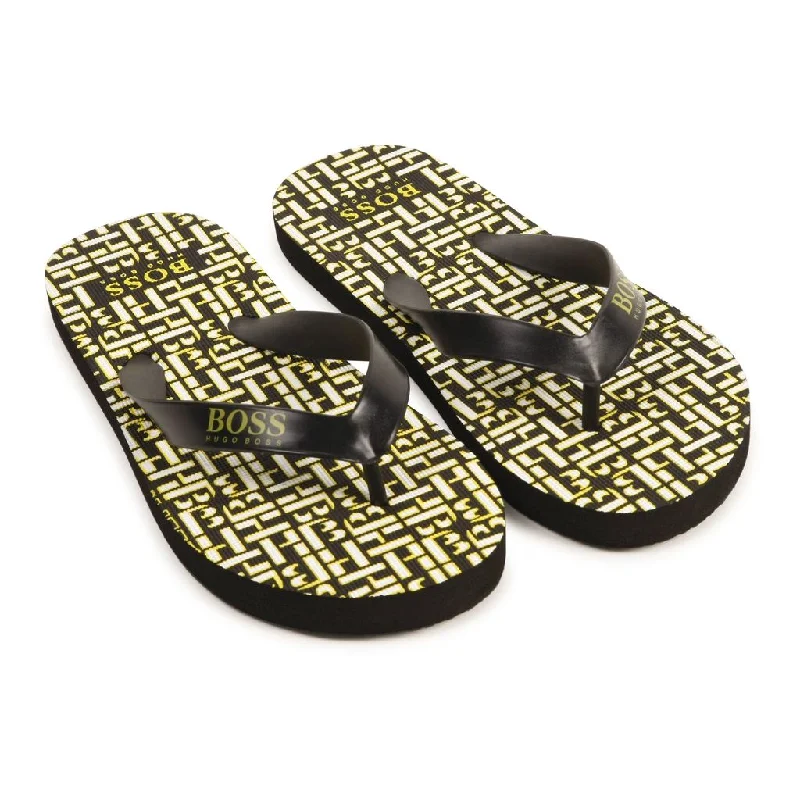 Fashionable In The Times Black Logo Flip Flop