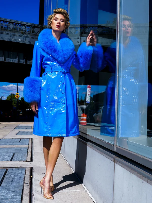 Amazing design FRANKLIN Fur Foxy Patent Leather Coat