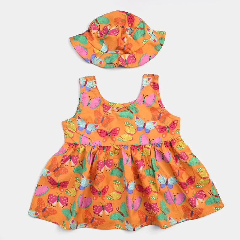 Versatile Wear Infant Girls Cotton Butterfly Top W/Cap-ORANGE