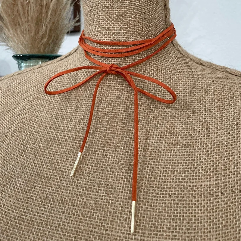Relaxed Style Suede Choker- Rust Orange