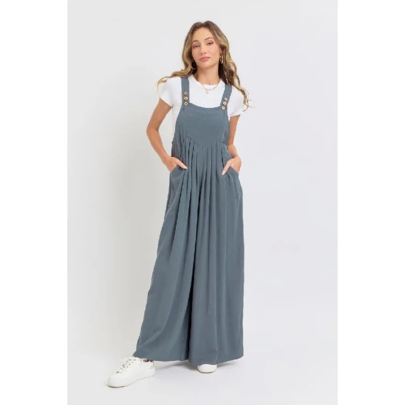 Retro Prints Adjustable Strap Overall Wide Leg Jumpsuit