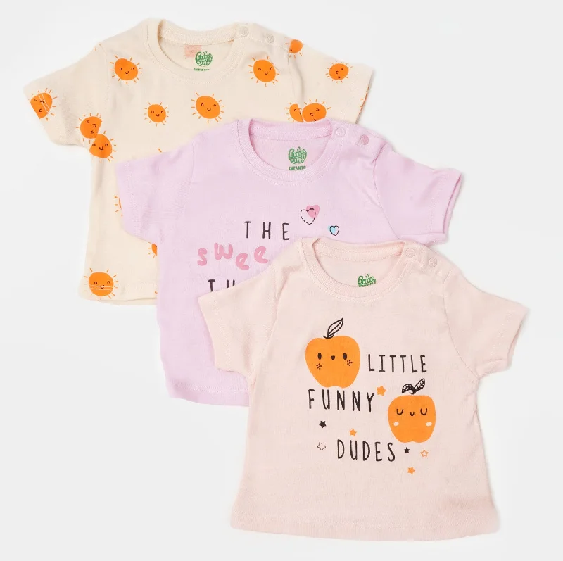 Comfortable Series Infant Girls Rib T-Shirt 3Pcs Fruits & Sun