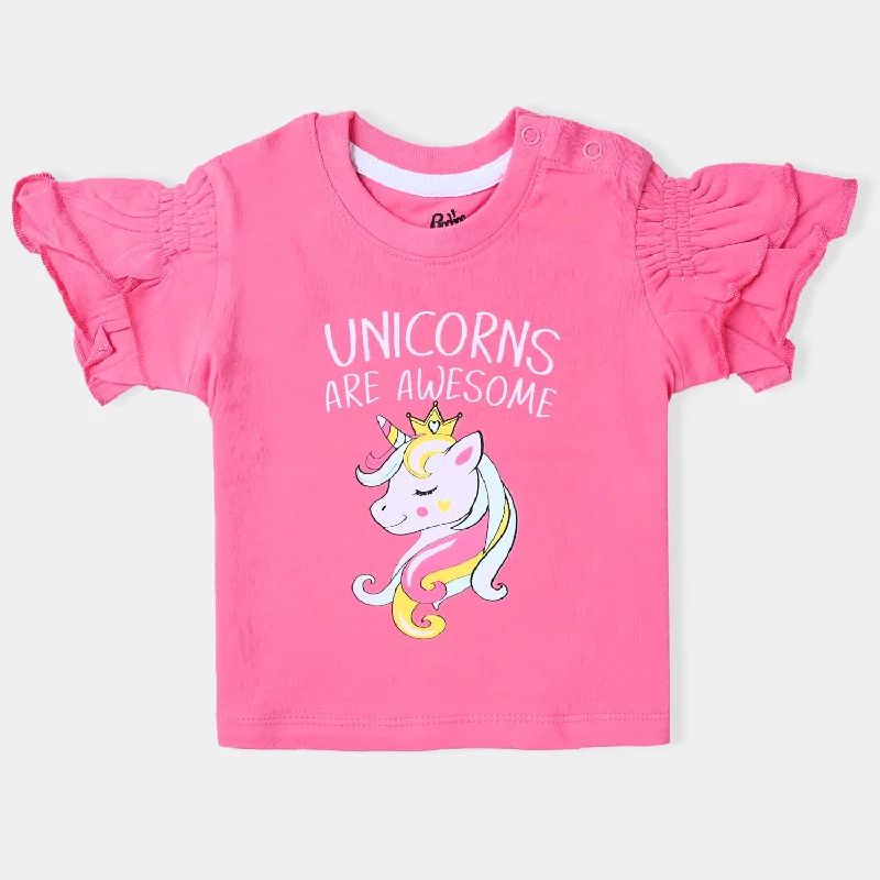 Warm Wear Infant Girls Cotton Jersey T-Shirt Character-Pink