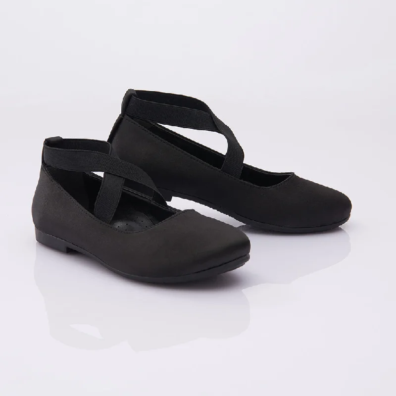 Youthful Black Satin Ballerina Flats