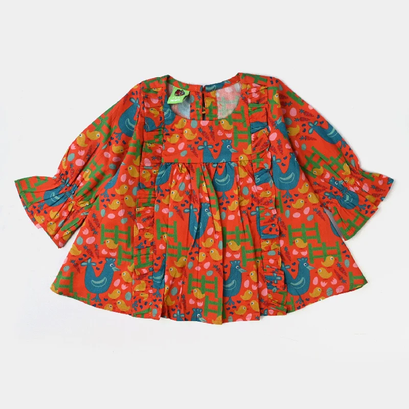 Street Sports Style Infant Girls Cotton Poplin Casual Top Cute Chicken-Multi