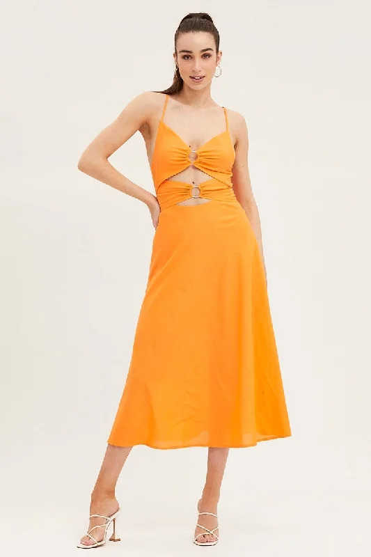 Sports Fashion Orange A Line Dress Midi