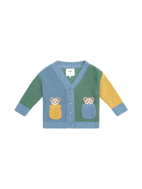Feminine Charm Colorblock Bear Cardi
