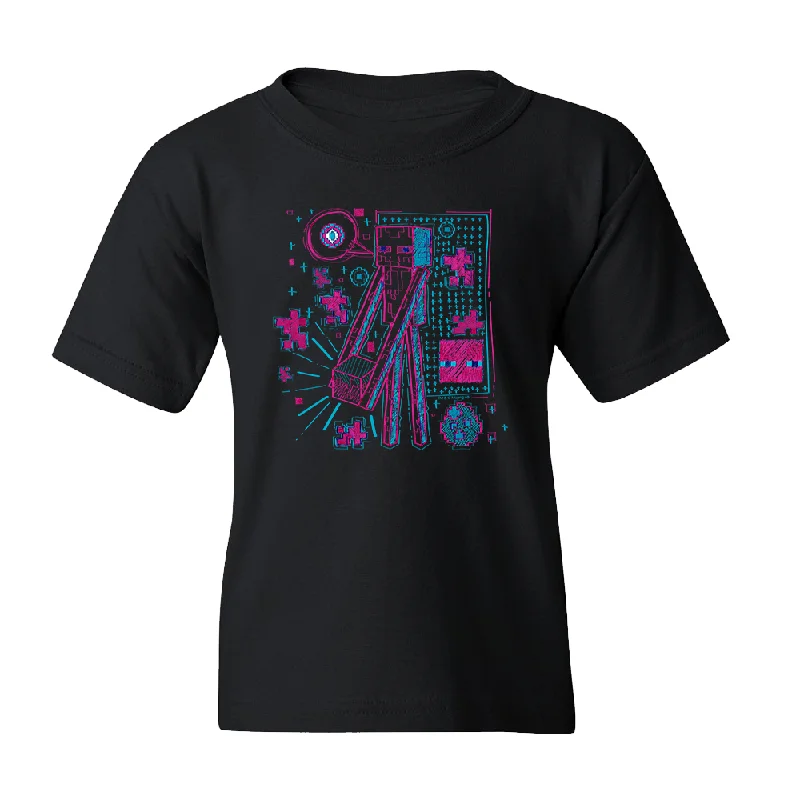 Layered Style Minecraft Acid Sketch Enderman Kids Short Sleeve T-Shirt