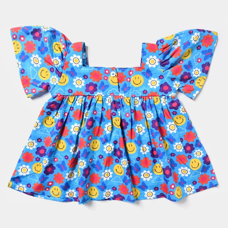 Printed pattern Infant Girls Cotton Poplin Casual Top Smile Town-Multi
