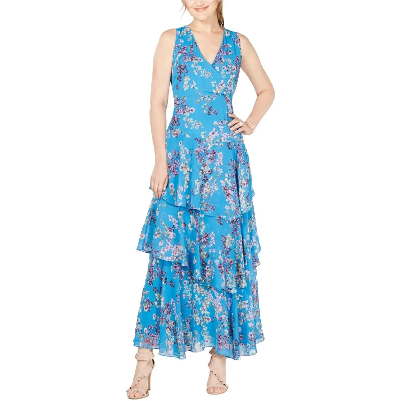 Fashionable Ease I-N-C Womens Maxi Asymmetrical Ruffled Dress, Blue, 6