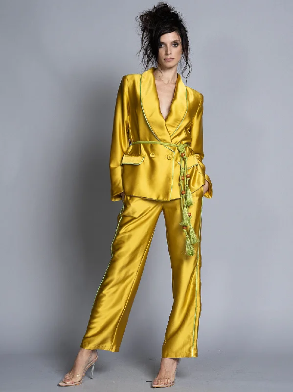 Trendy And Casual RUBIN Satin Blazer + Pants Matching Set